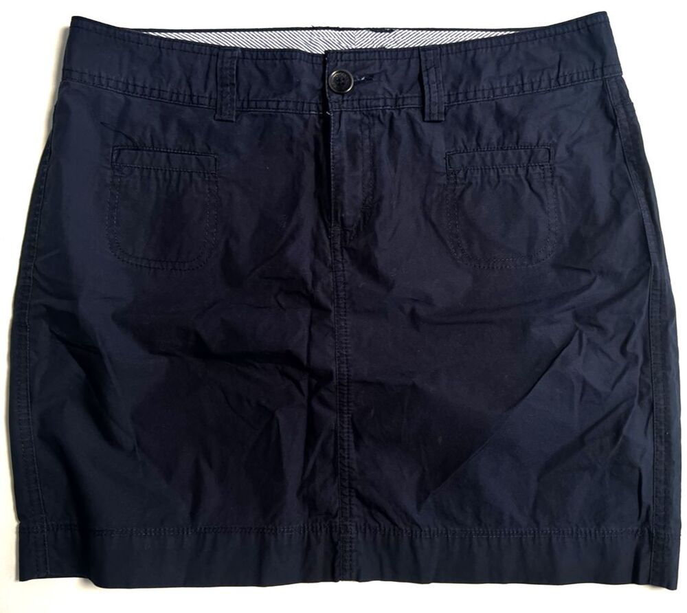 Tommy Hilfiger Mini Pencil Skirt Womens 10 Blue Cotton Chino 4-Pocket Zip 18" EC